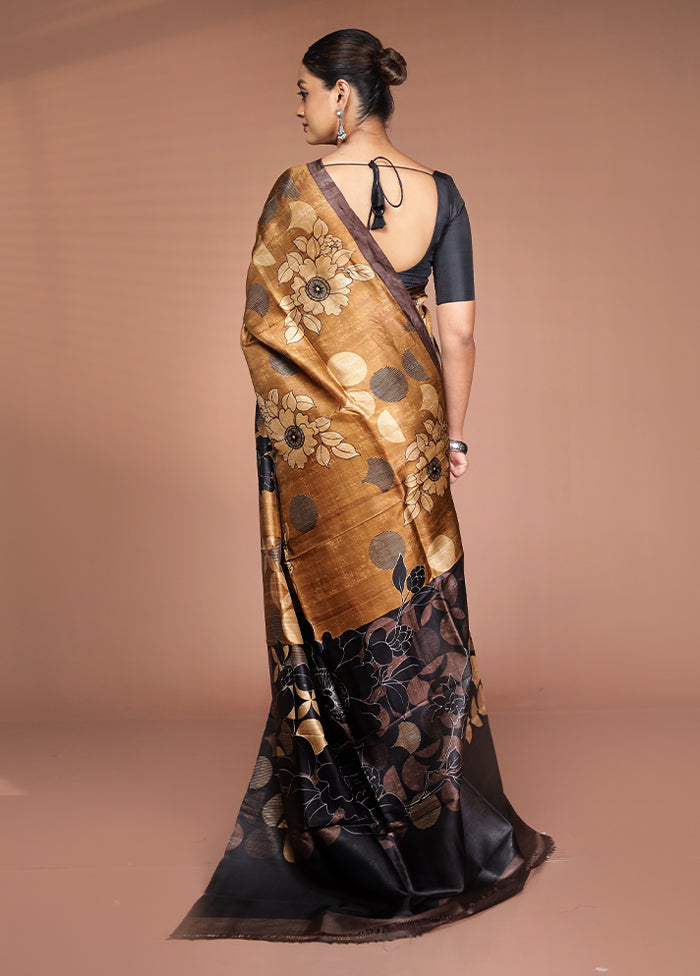 Cream Printed Pure Silk Saree Without Blouse Piece