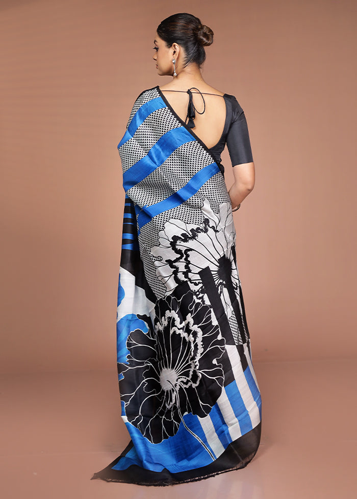Black Printed Pure Silk Saree Without Blouse Piece