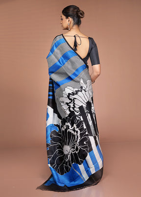 Black Printed Pure Silk Saree Without Blouse Piece
