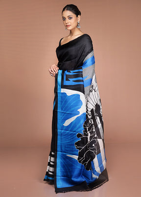 Black Printed Pure Silk Saree Without Blouse Piece