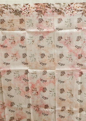 White Handloom Printed Pure Silk Saree Without Blouse Piece