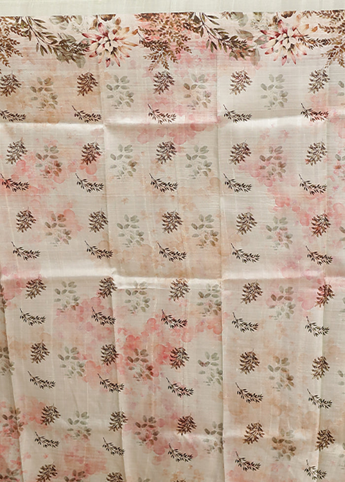 White Handloom Printed Pure Silk Saree Without Blouse Piece