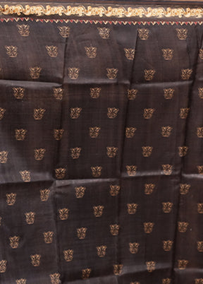Black Handloom Printed Pure Silk Saree Without Blouse Piece