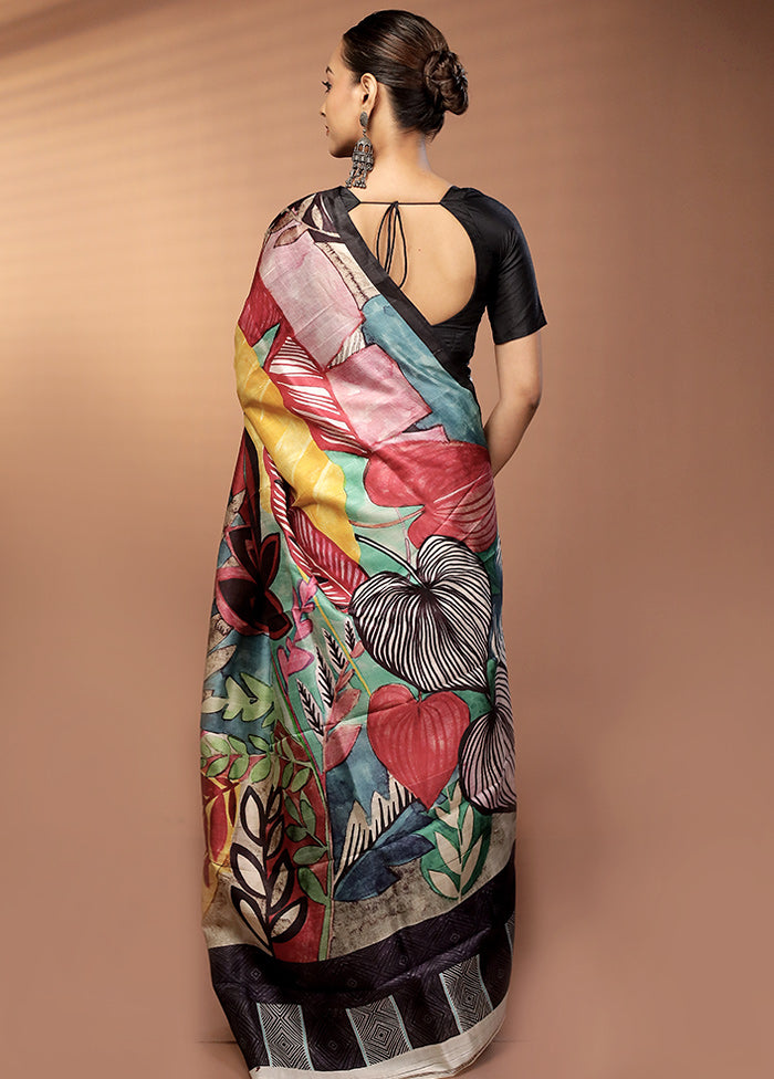 Grey Handloom Printed Pure Silk Saree Without Blouse Piece