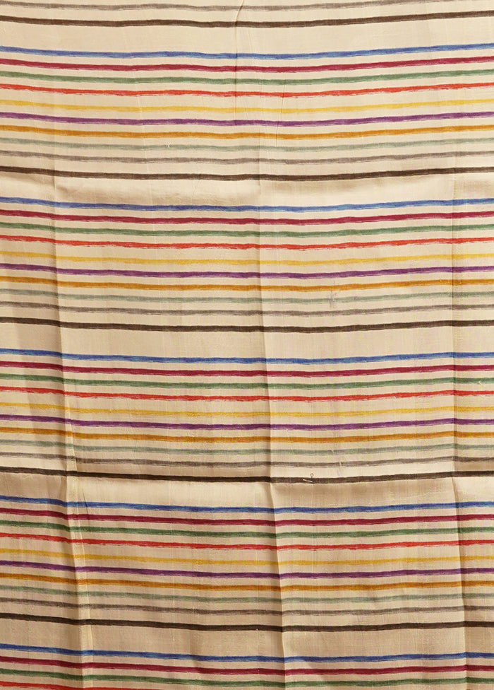 Cream Handloom Printed Pure Silk Saree Without Blouse Piece