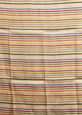 Cream Handloom Printed Pure Silk Saree Without Blouse Piece