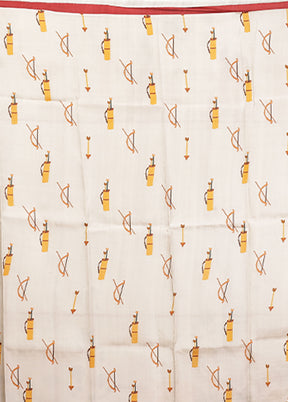 Grey Handloom Printed Pure Silk Saree Without Blouse Piece