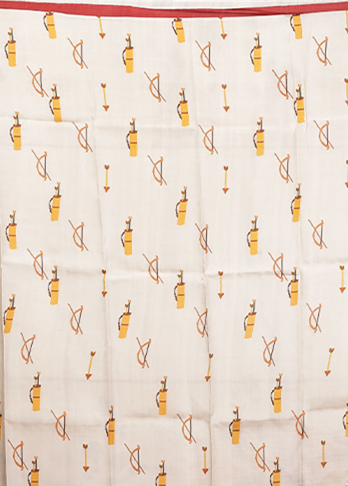 Grey Handloom Printed Pure Silk Saree Without Blouse Piece