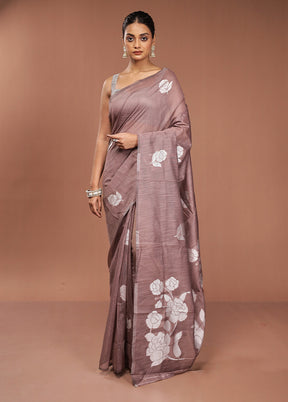 Purple Dupion Silk Saree With Blouse Piece
