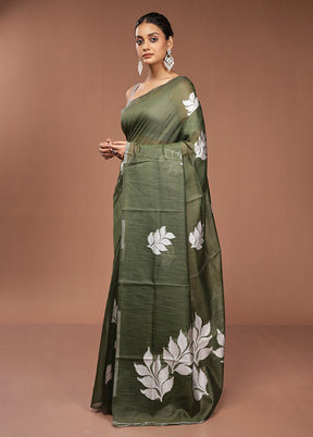 Green Dupion Silk Saree With Blouse Piece