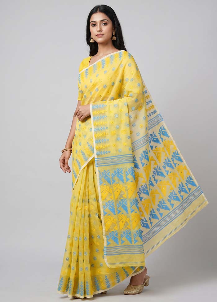 Cream Jamdani Cotton Saree Without Blouse Piece