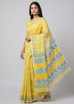 Cream Jamdani Cotton Saree Without Blouse Piece