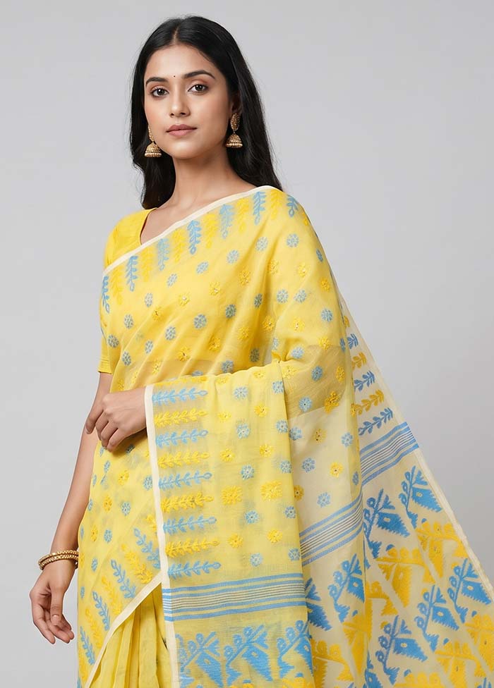 Cream Jamdani Cotton Saree Without Blouse Piece