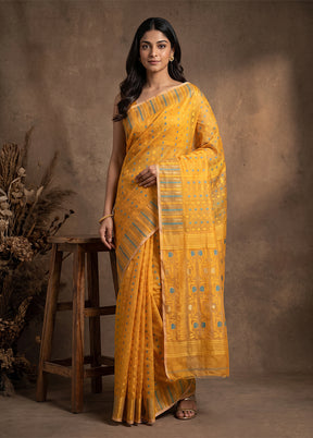 Yellow Jamdani Cotton Saree Without Blouse Piece