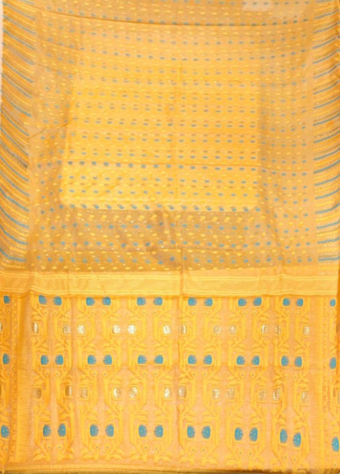 Yellow Jamdani Cotton Saree Without Blouse Piece
