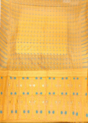 Yellow Jamdani Cotton Saree Without Blouse Piece