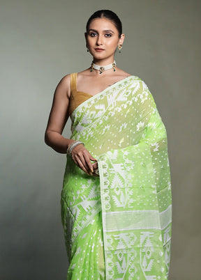 Green Tant Jamdani Saree Without Blouse Piece