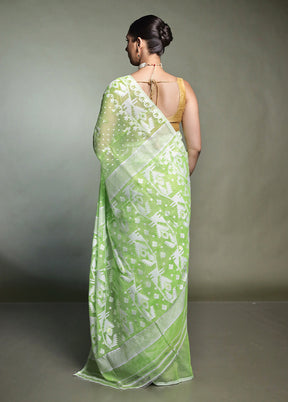 Green Tant Jamdani Saree Without Blouse Piece