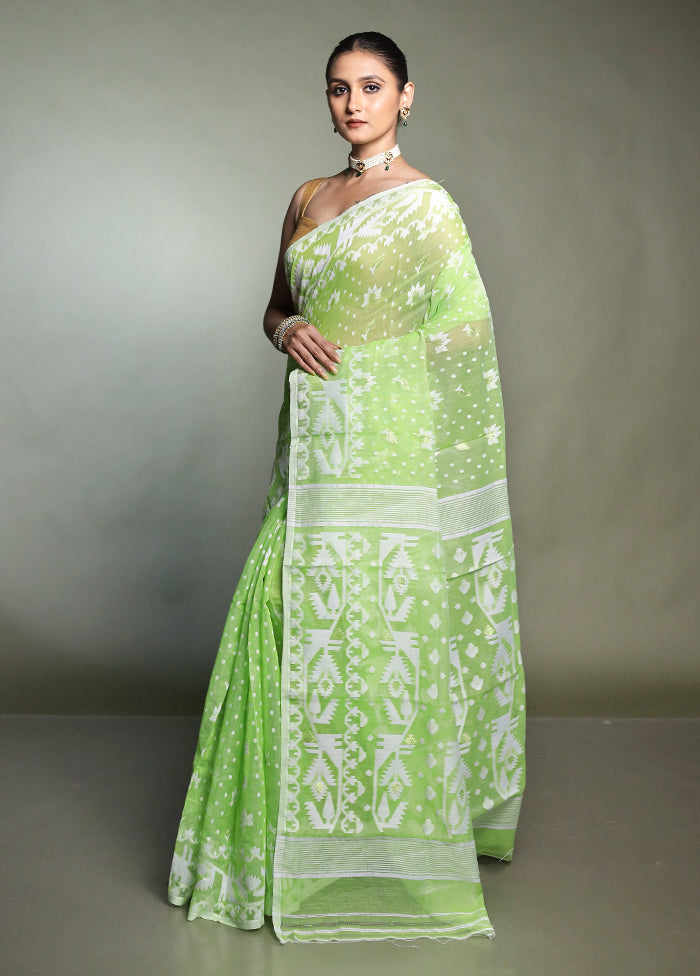Green Tant Jamdani Saree Without Blouse Piece