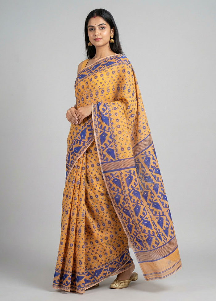 Orange Jamdani Cotton Saree Without Blouse Piece