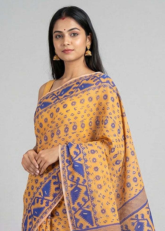 Orange Jamdani Cotton Saree Without Blouse Piece