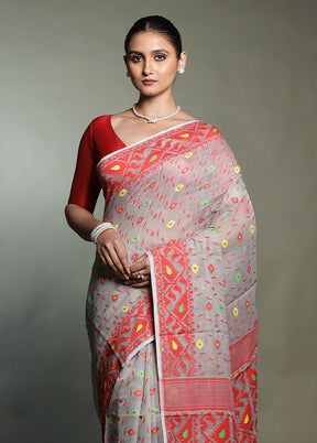 Grey Tant Jamdani Saree Without Blouse Piece