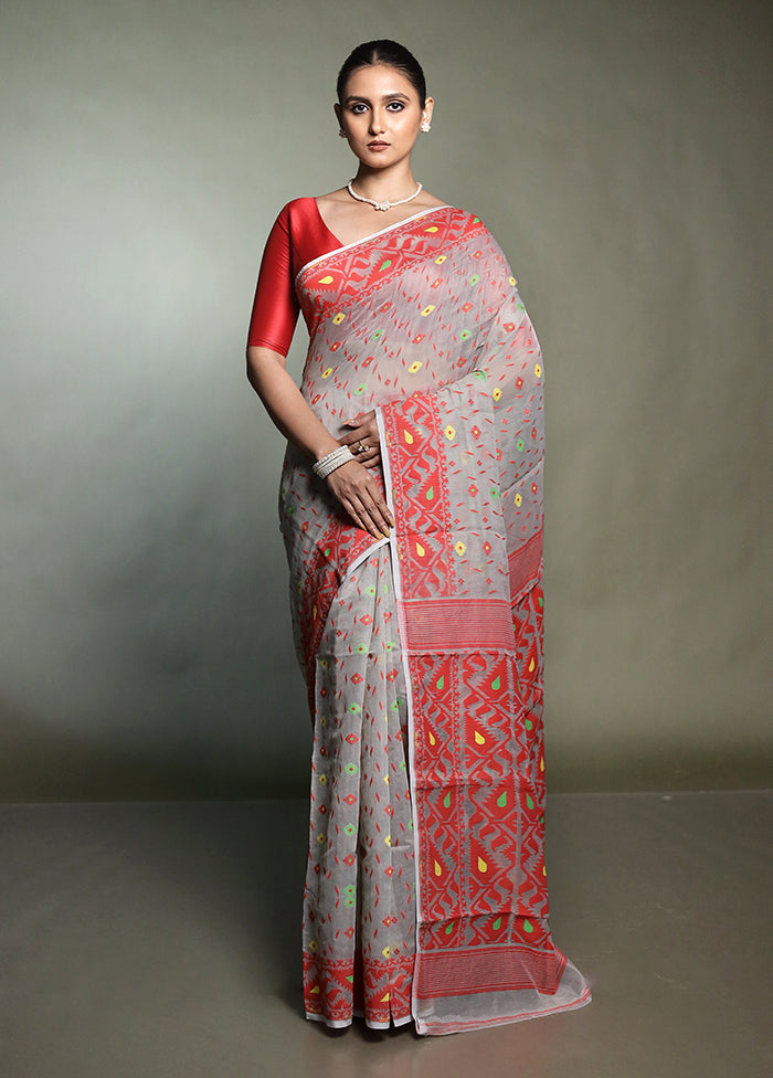 Grey Tant Jamdani Saree Without Blouse Piece