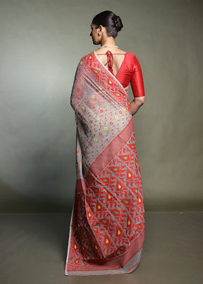 Grey Tant Jamdani Saree Without Blouse Piece
