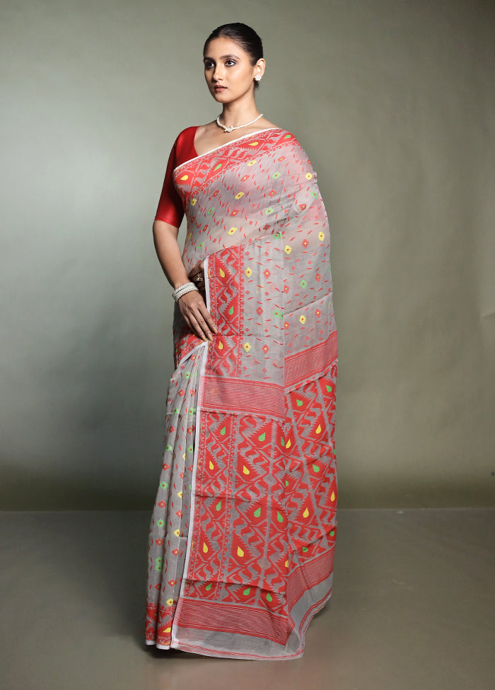 Grey Tant Jamdani Saree Without Blouse Piece