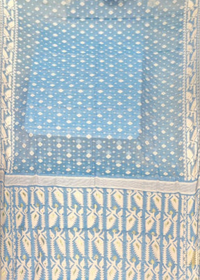Blue Jamdani Cotton Saree Without Blouse Piece