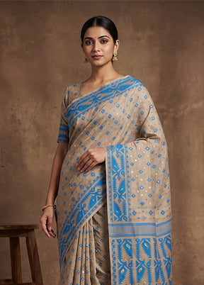 Cream Jamdani Cotton Saree Without Blouse Piece