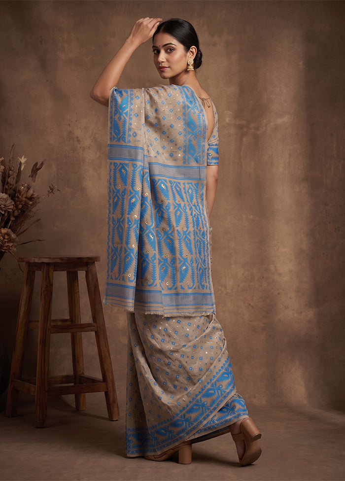 Cream Jamdani Cotton Saree Without Blouse Piece