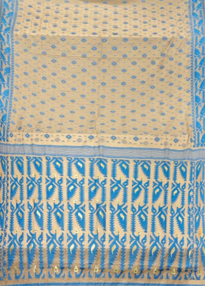 Cream Jamdani Cotton Saree Without Blouse Piece