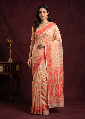 Cream Jamdani Cotton Saree Without Blouse Piece