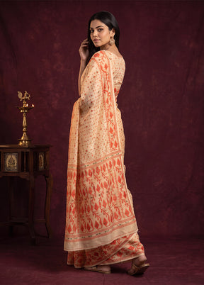 Cream Jamdani Cotton Saree Without Blouse Piece