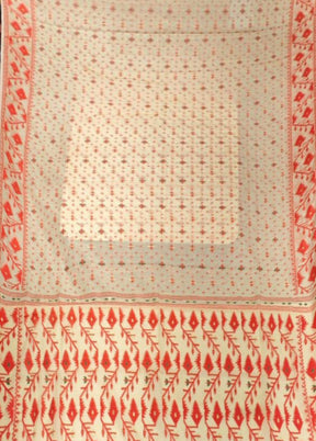 Cream Jamdani Cotton Saree Without Blouse Piece