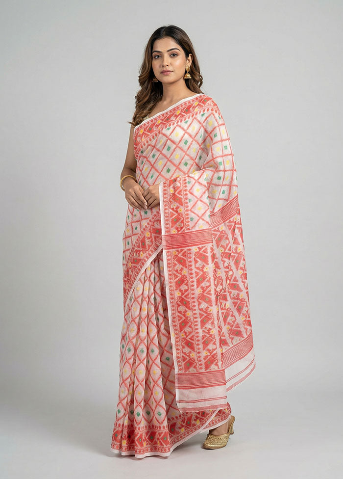 Cream Jamdani Cotton Saree Without Blouse Piece
