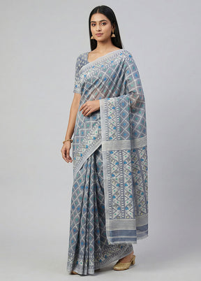 Purple Jamdani Cotton Saree Without Blouse Piece