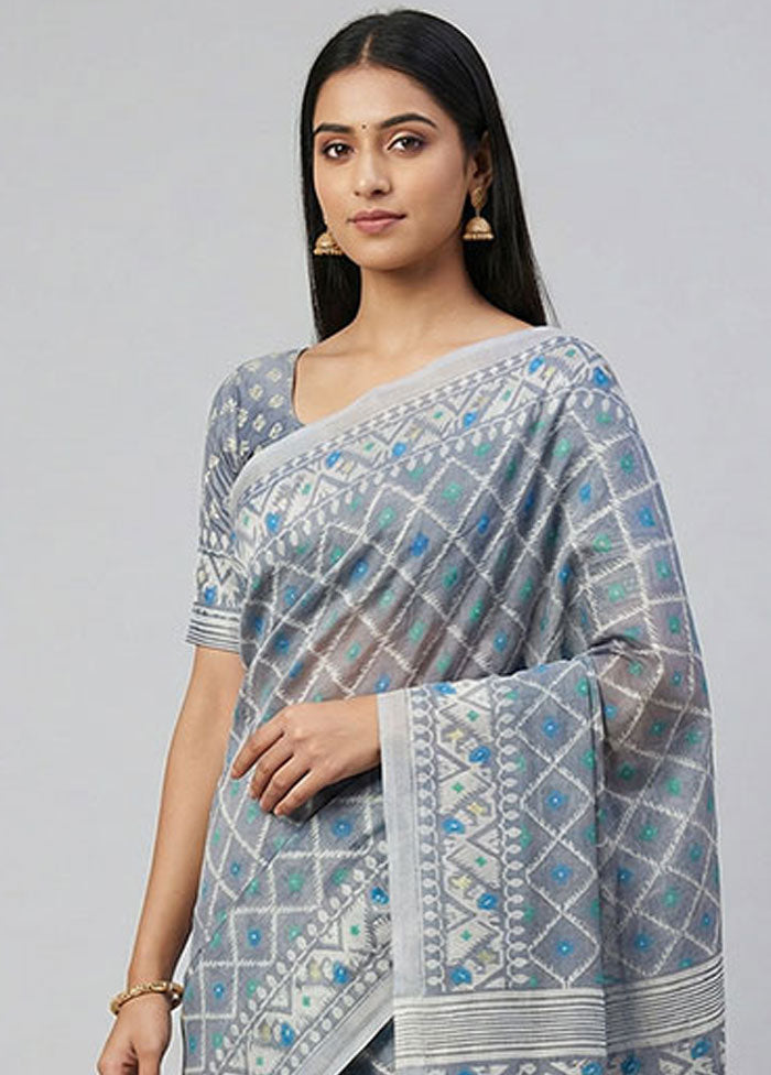 Purple Jamdani Cotton Saree Without Blouse Piece