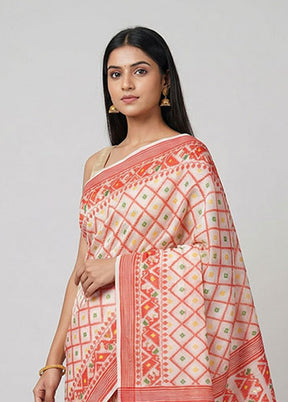 White Jamdani Cotton Saree Without Blouse Piece