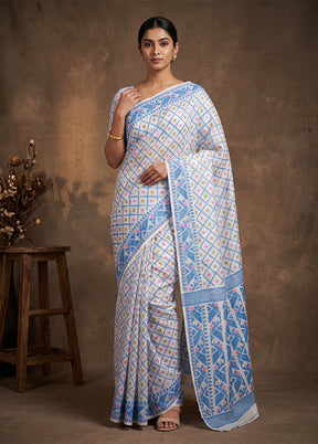 White Jamdani Cotton Saree Without Blouse Piece