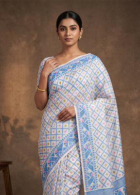 White Jamdani Cotton Saree Without Blouse Piece