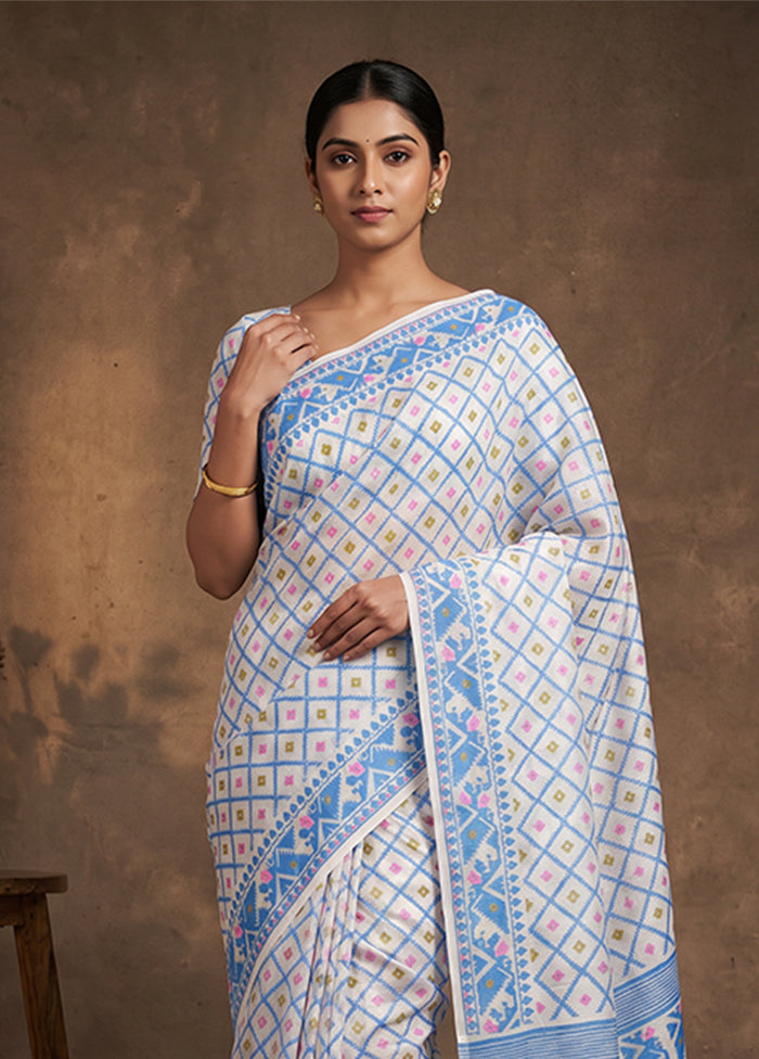 White Jamdani Cotton Saree Without Blouse Piece