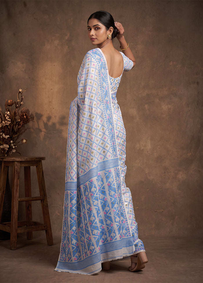 White Jamdani Cotton Saree Without Blouse Piece