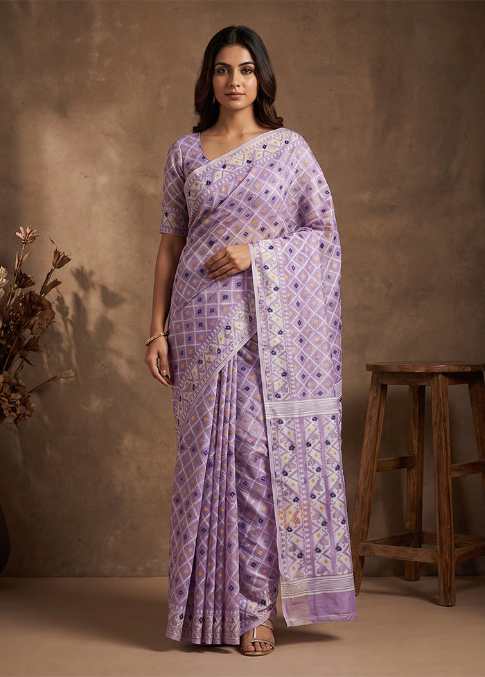 Purple Jamdani Cotton Saree Without Blouse Piece