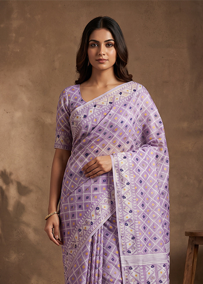 Purple Jamdani Cotton Saree Without Blouse Piece