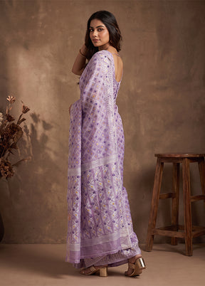 Purple Jamdani Cotton Saree Without Blouse Piece