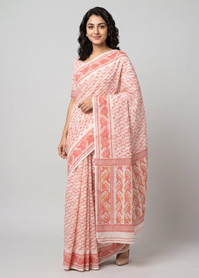 Cream Jamdani Cotton Saree Without Blouse Piece