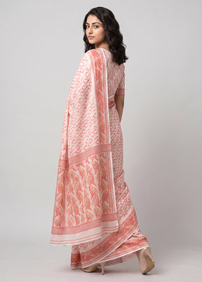 Cream Jamdani Cotton Saree Without Blouse Piece