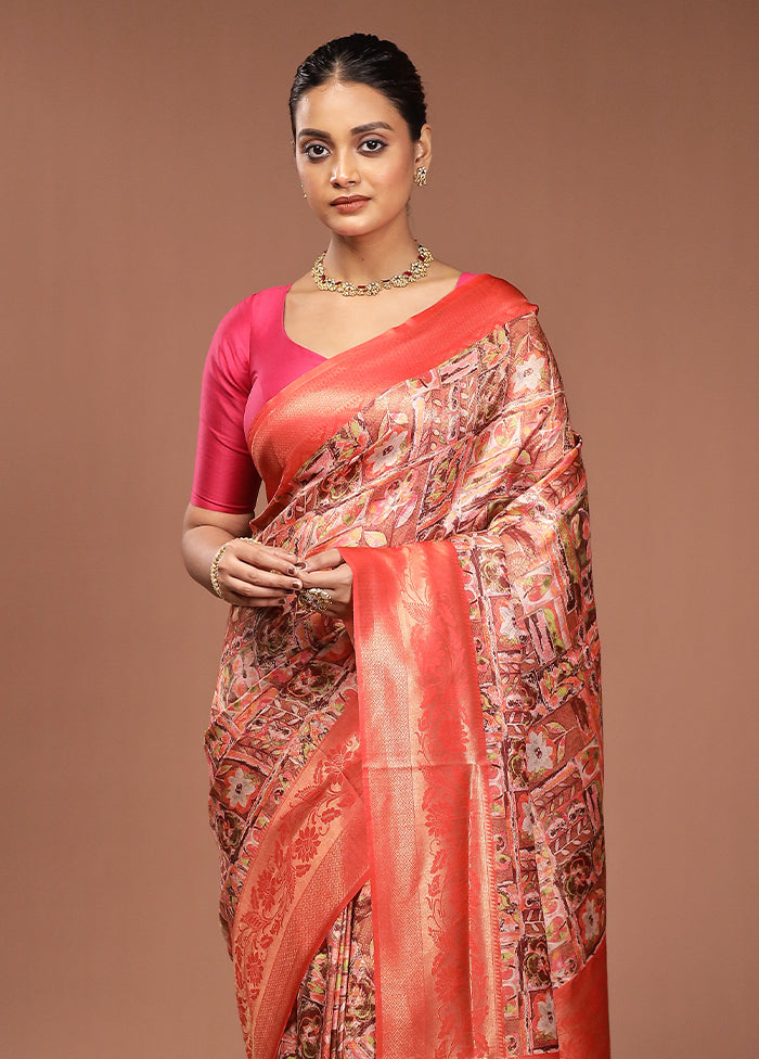Pink Dupion Silk Saree With Blouse Piece